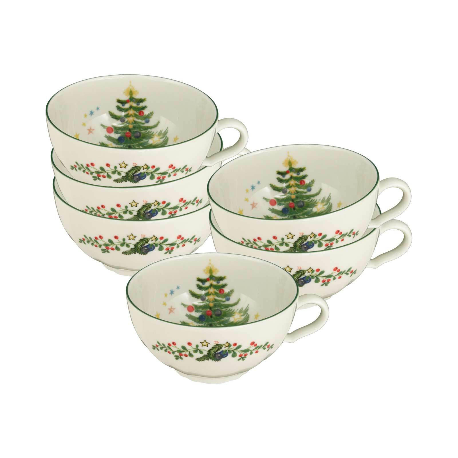 TEETASSEN Marieluise Weihnachten weiß-grün 210 ml 6er Set - Weiß/Grün, Keramik (0.21L) - Seltmann Weiden