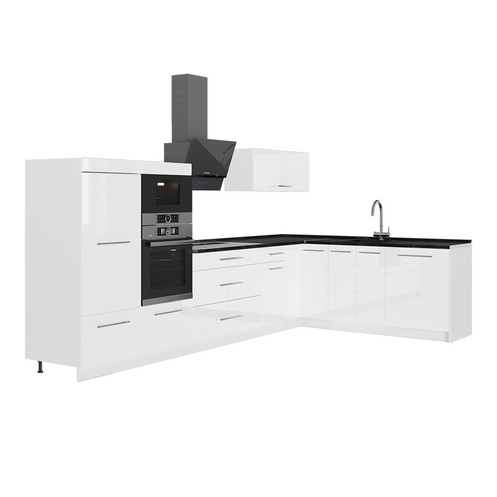 ECKKÜCHE Fame-Line, Weiß Hochglanz/Weiß, 347 x 207 cm, AP Anthrazit - Weiß Hochglanz/Weiß, Holzwerkstoff (347/153.6/60cm) - Vicco