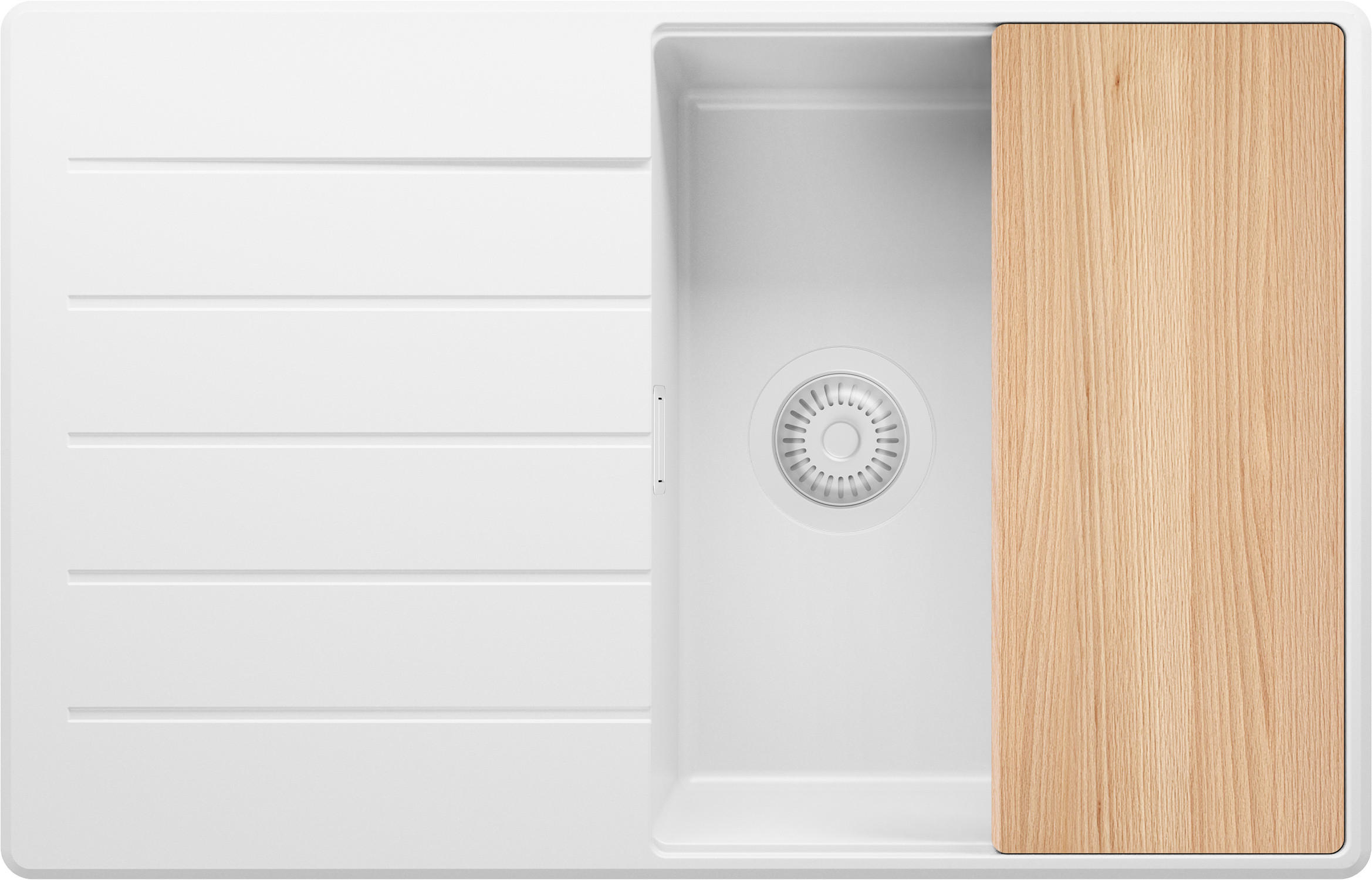 SPÜLBECKEN Kopenhagen, 2-er set Alles Weiß 78/50 cm 1 Becken + Ablauf-Set + Schneidebrett ab 50er Unterschrank - Beige/Weiß, Kunststoff (78/20/50cm) - Primagran