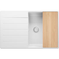 SPÜLBECKEN Kopenhagen, 2-er set Alles Weiß 78/50 cm 1 Becken + Ablauf-Set + Schneidebrett ab 50er Unterschrank - Beige/Weiß, Kunststoff (78/20/50cm) - Primagran