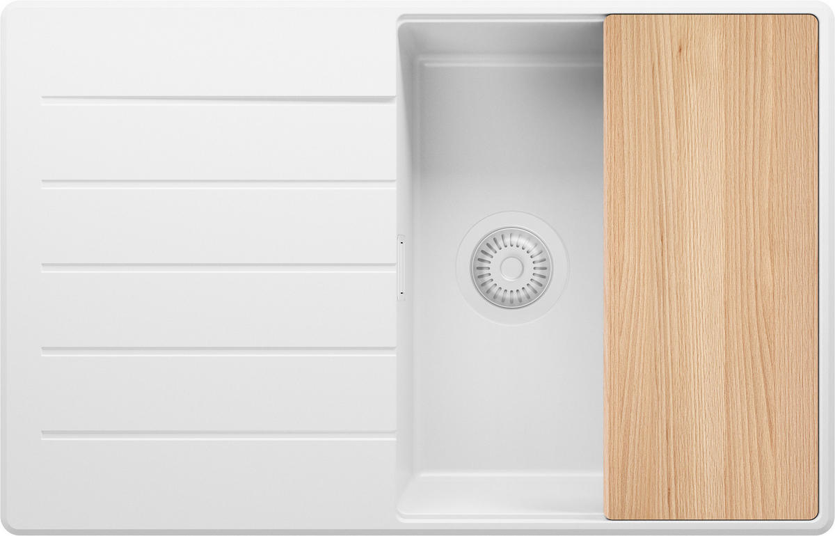 SPÜLBECKEN Kopenhagen, 2-er set Alles Weiß 78/50 cm 1 Becken + Ablauf-Set + Schneidebrett ab 50er Unterschrank - Beige/Weiß, Kunststoff (78/20/50cm) - Primagran