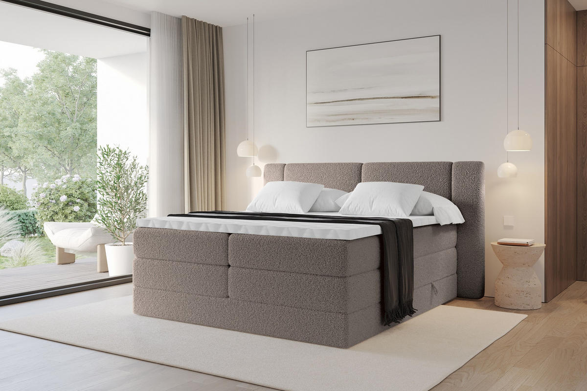 BOXSPRINGBETT mit Matratze H3/H4 - EVON KING - 140x200 cm Braun - Braun, Holzwerkstoff (140/200cm) - ALTDECOR