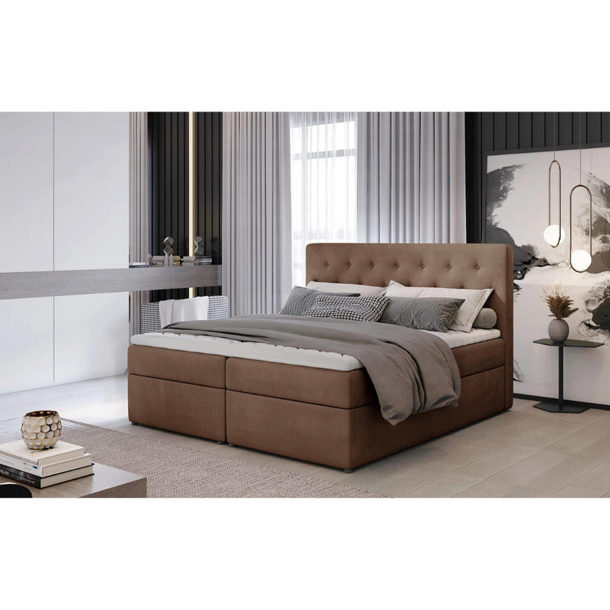 BOXBETT Loree Bonellfederkern - Hellbraun, Holz/Holzwerkstoff (180/200cm) - Best For Home