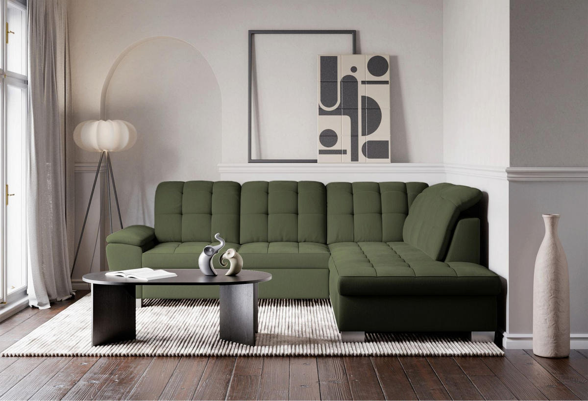 ECKSOFA Jamaal Khaki rechtsseitig - Schwarz/Grün, Textil (212/258cm) - Selsey