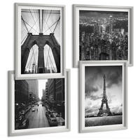 BILDER SET 4er Set - 50x50 cm & 40x60 cm Silberner Rahmen - Monochromatische Brückentürme - Silberfarben, Kunststoff (50/50cm) - TULUP
