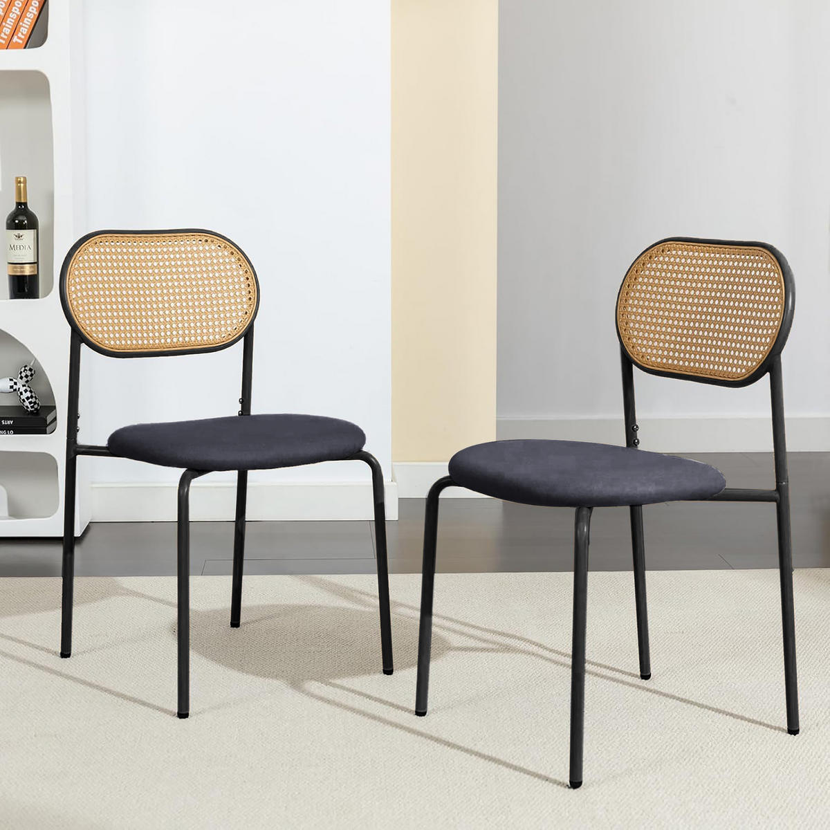 ESSZIMMERSTÜHLE 2er-Set Rattan Mit Rückenlehne & Metallbeinen Schwarz - Schwarz, Holz (46.5/80.5/40cm)