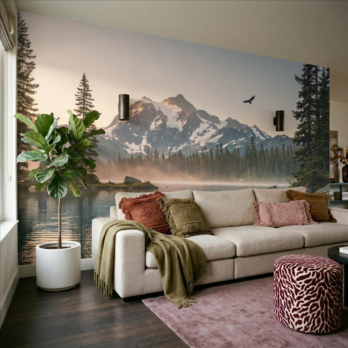 TAPETE - Berge - Wasser - Bäume - 450x280 cm - Multicolor, Papier (450/280cm) - OnlyWow