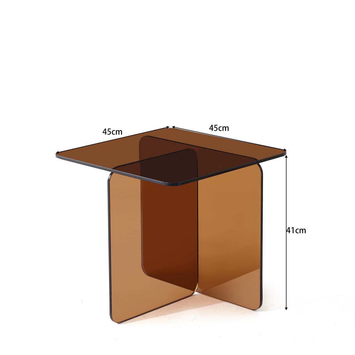 BEISTELLTISCH DE-37401 quadratisch mit gebogenem Glas Braun - Braun, Glas (45/45/41cm) - ComfortXL