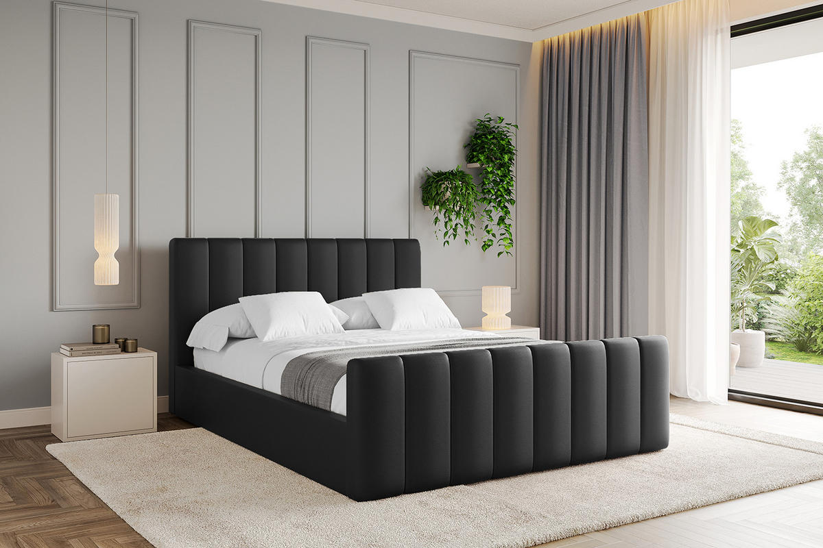 POLSTERBETT mit Bettkasten, Fußteil und Lattenrost, Boxbett ohne Matratze - STERA-Z 180x200 Schwarz Kunstleder - Schwarz Hochglanz, Holzwerkstoff/Textil (180/200cm) - ALTDECOR