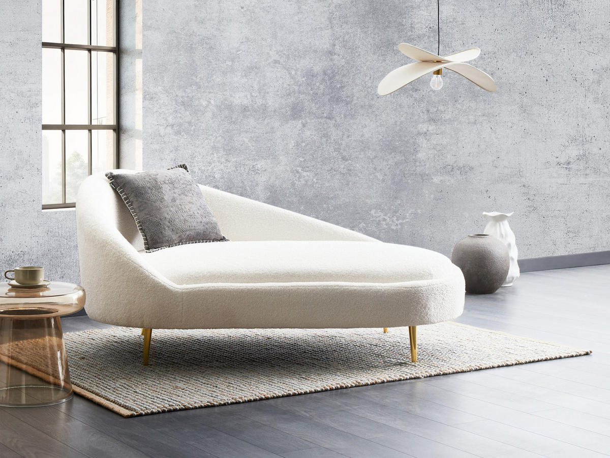 CHAISELONGUE-LINKSSEITIGE Weiß Valreas - Goldfarben/Creme, Textil (151/74/80cm) - Beliani