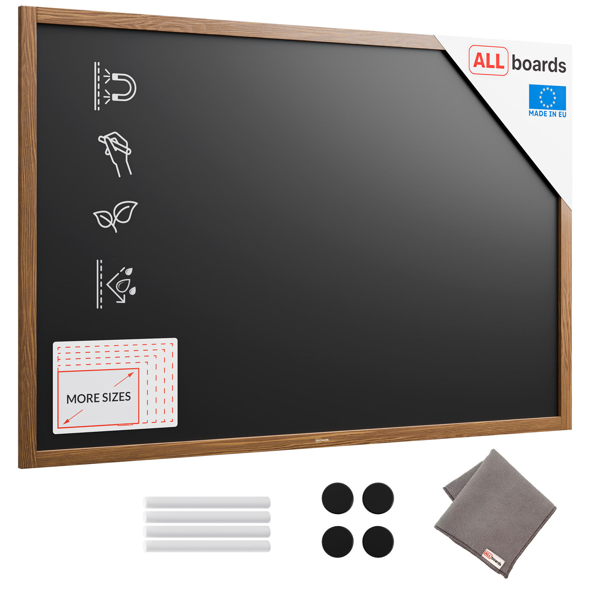SCHWARZE magnetische Kreidetafel mit Holzrahmen 150x100cm - Braun, Holz (150/100/2cm) - ALLboards