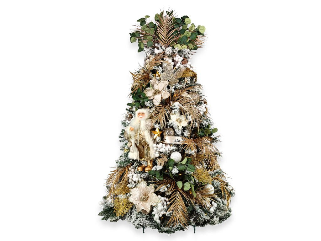 WEIHNACHTSBAUM künstlicher 270 cm, CHAMPAGNEGLANZ, mit 169-teiligem Weihnachtsbaumschmuck, inkl. Metallständer und Aufbewahrungsbox - Champagner/Goldfarben, Kunststoff/Metall (147/270cm) - LAALU