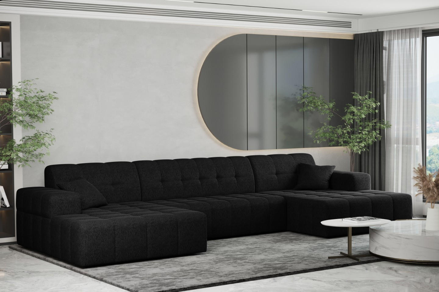 ECKSOFA U-form Wohnzimmer NIMES Stoff VERITA Schwarz - Schwarz, Holz/Textil (350/168cm) - Kaiser Möbel