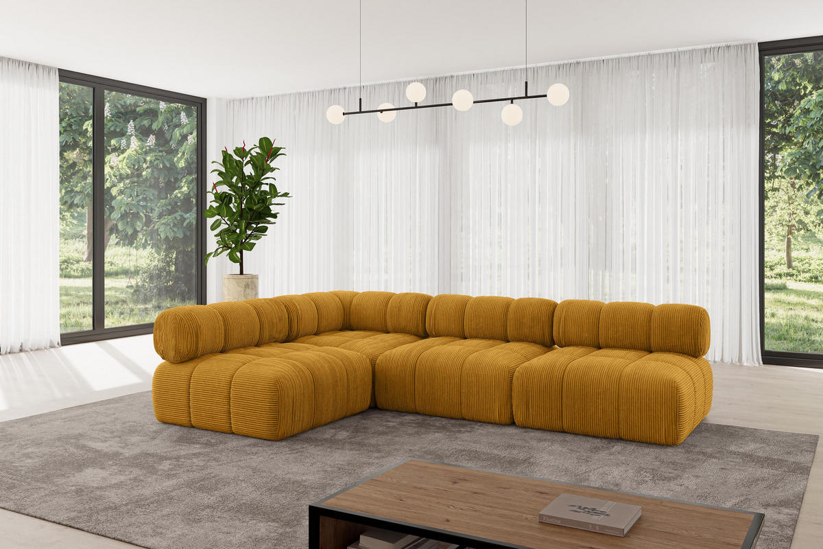 ECKSOFA modulares Sofa Samaro-L2 - 285x190x70 cm Senfgelb Cord - Currygelb, Holzwerkstoff/Textil (285/190cm) - ALTDECOR