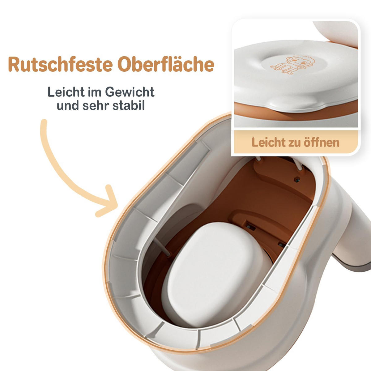 TÖPFCHEN 3-in-1 Potty Trainer & Kindertoilette Weiß Braun - Weiß/Braun, Kunststoff (39/40cm) - Twinky