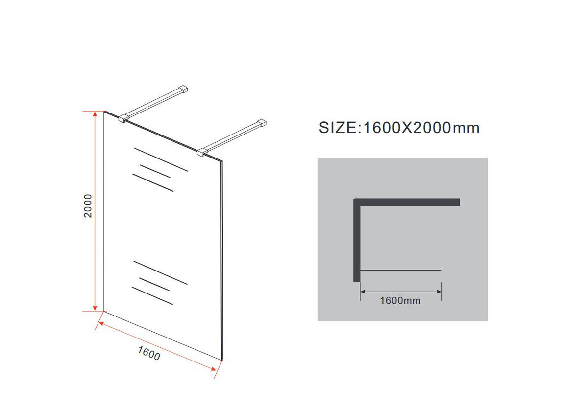 DUSCHWAND AQUOS-DUBLO Klar 160 x 200 cm freistehend 10 mm ESG - Klar, Glas (160/200cm) - Glasdeals
