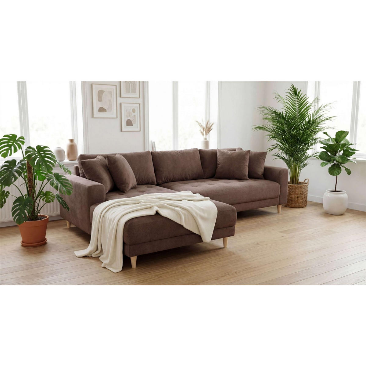 ECKSOFA Gorino - Hellbraun/Braun, Holz/Textil (283/176cm) - Mr. Deko