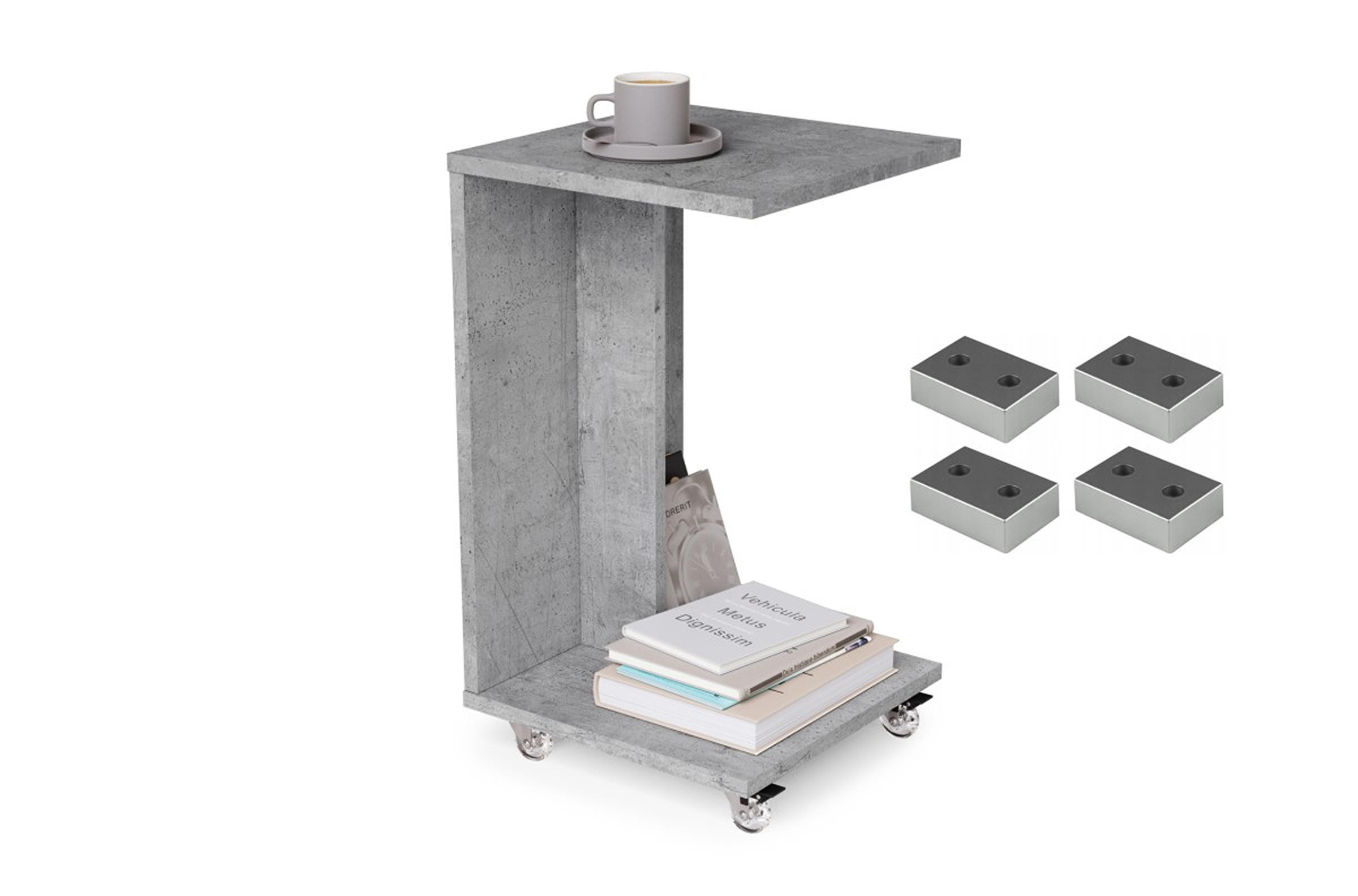 BEISTELLTISCH Rechteckig Betonoptik mit Ablage und Rollen - Grau, Holzwerkstoff (40/40/66cm) - designimpex