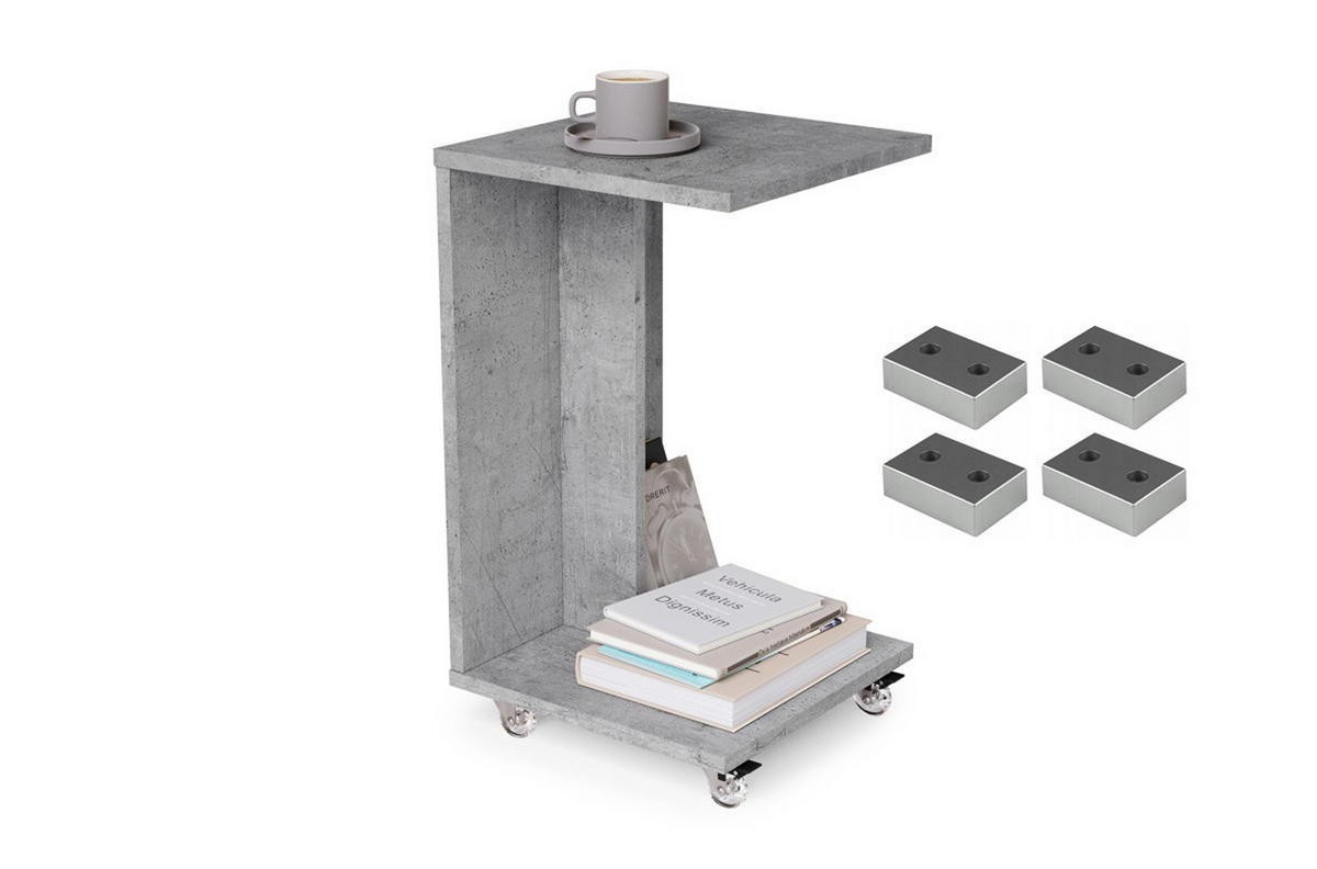 BEISTELLTISCH Rechteckig Betonoptik mit Ablage und Rollen - Grau, Holzwerkstoff (40/40/66cm) - designimpex