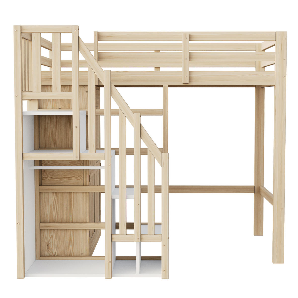 HOCHBETT 90/200 cm mit Kleiderschrank, Stauraumtreppe und offener Ablage aus Holzwerkstoff, Natur - Naturfarben, Holzwerkstoff (90/200cm) - Redom