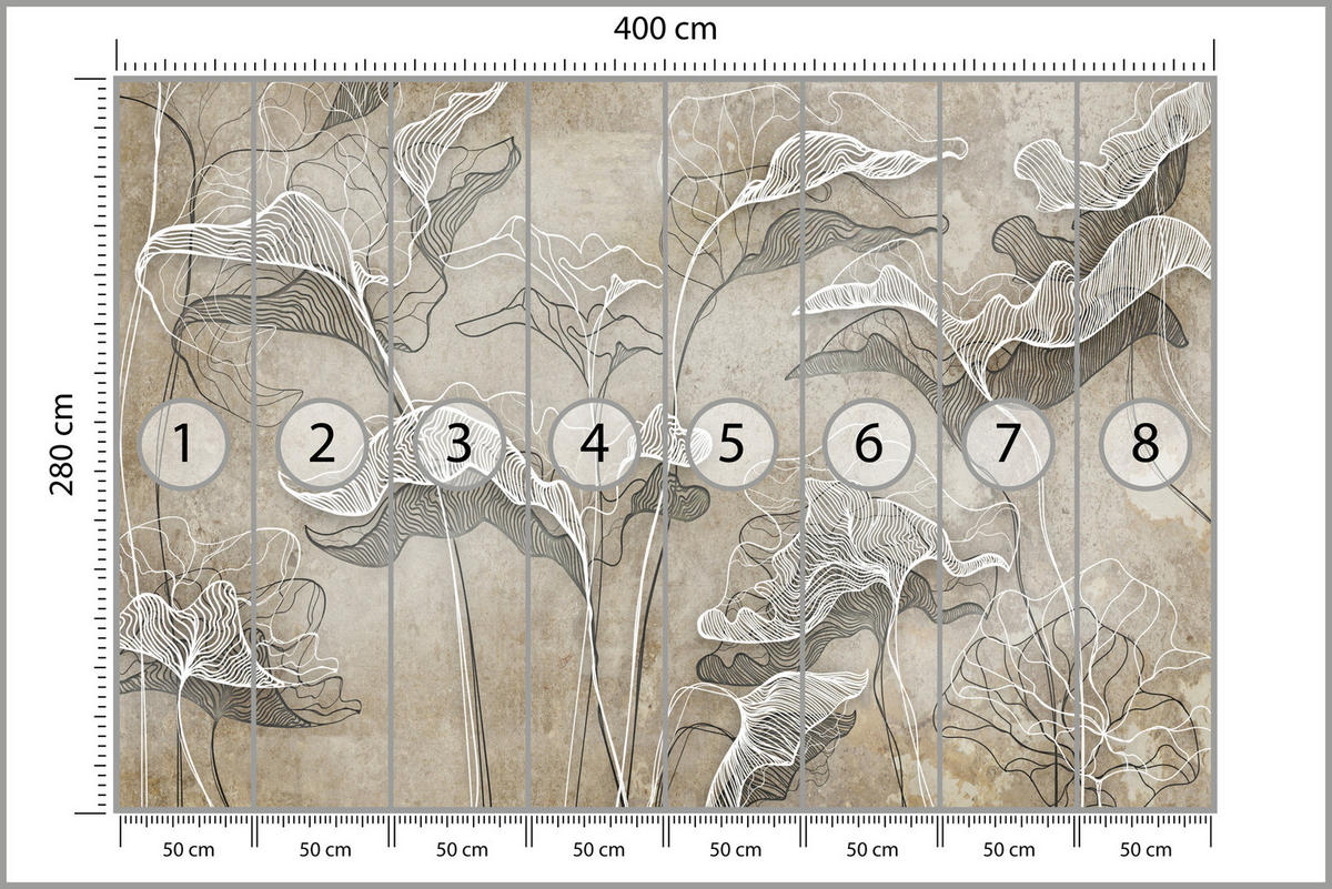 FOTOTAPETE Abstrakte Blätter Beton Optik 400x280 - Beige/Braun, Papier (400/280cm) - Muralo
