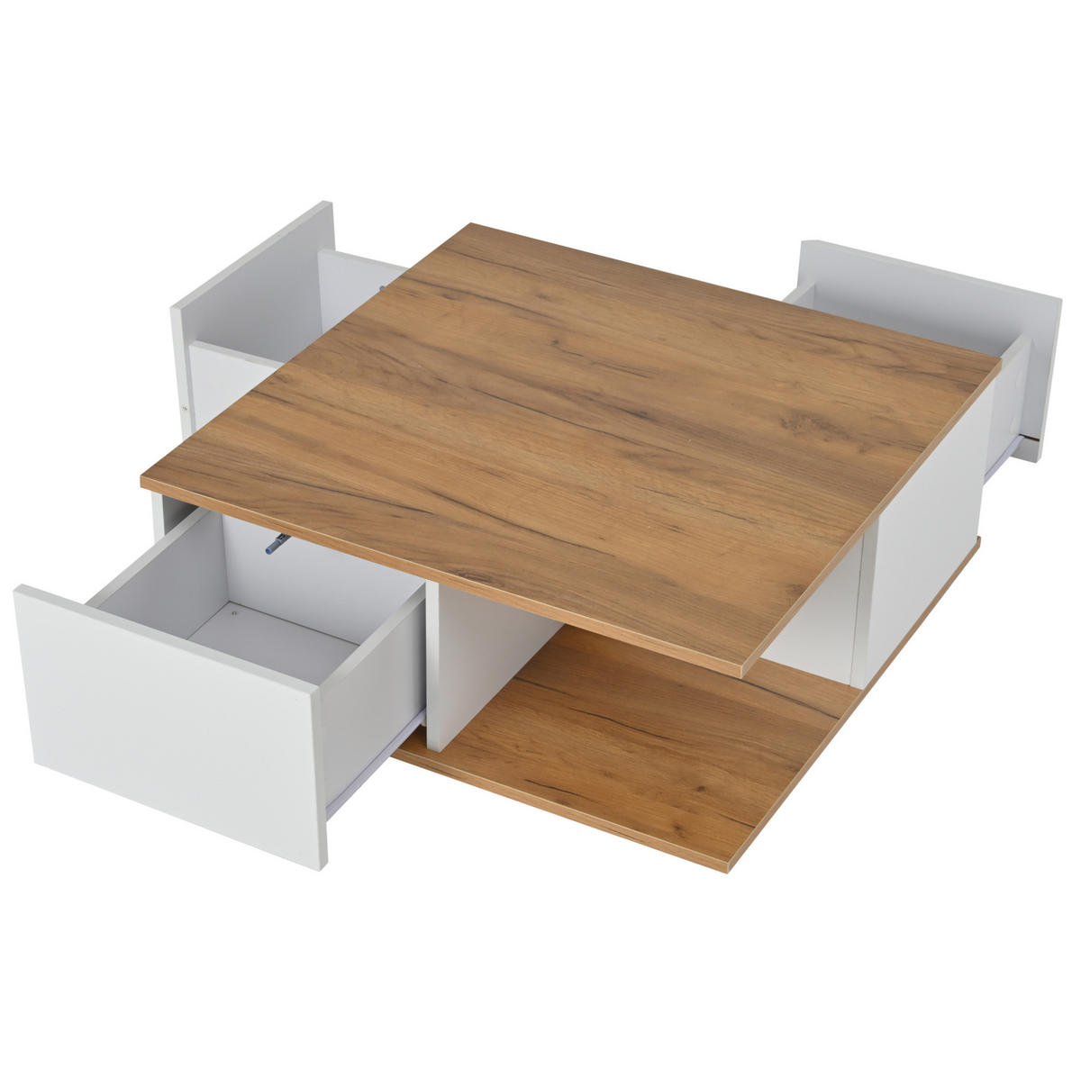 COUCHTISCH aus Spanplatte 70x70x31,5 cm Weiß/Walnuss mit 3 Schubladen und offenem Stauraum - Walnussfarben, Holzwerkstoff (70/70/31.5cm) - IVMEU