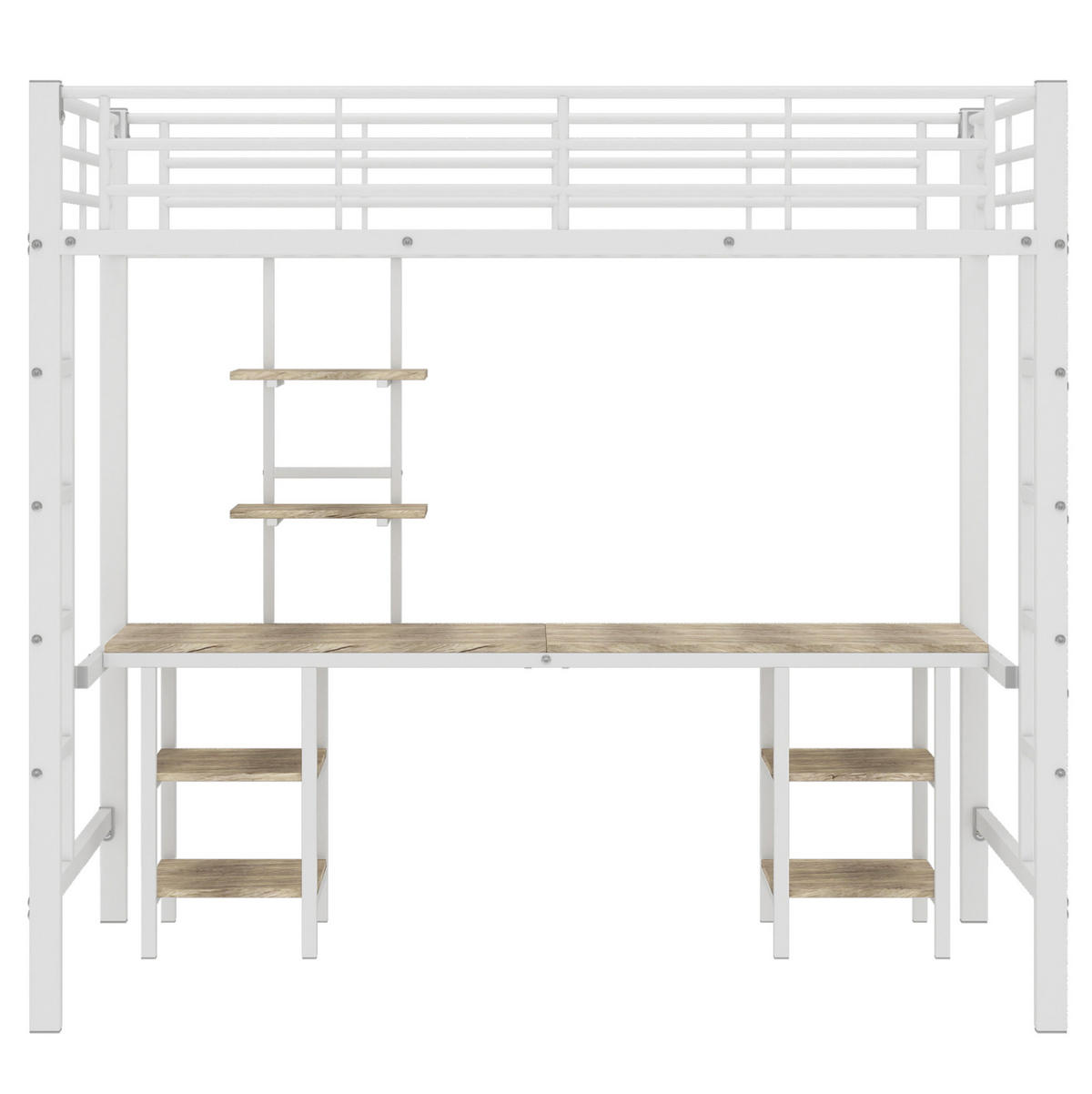HOCHBETT 90/200 cm in Weiß mit Tisch und Regalen - Weiß, Holzwerkstoff (90/200cm) - BEAOK