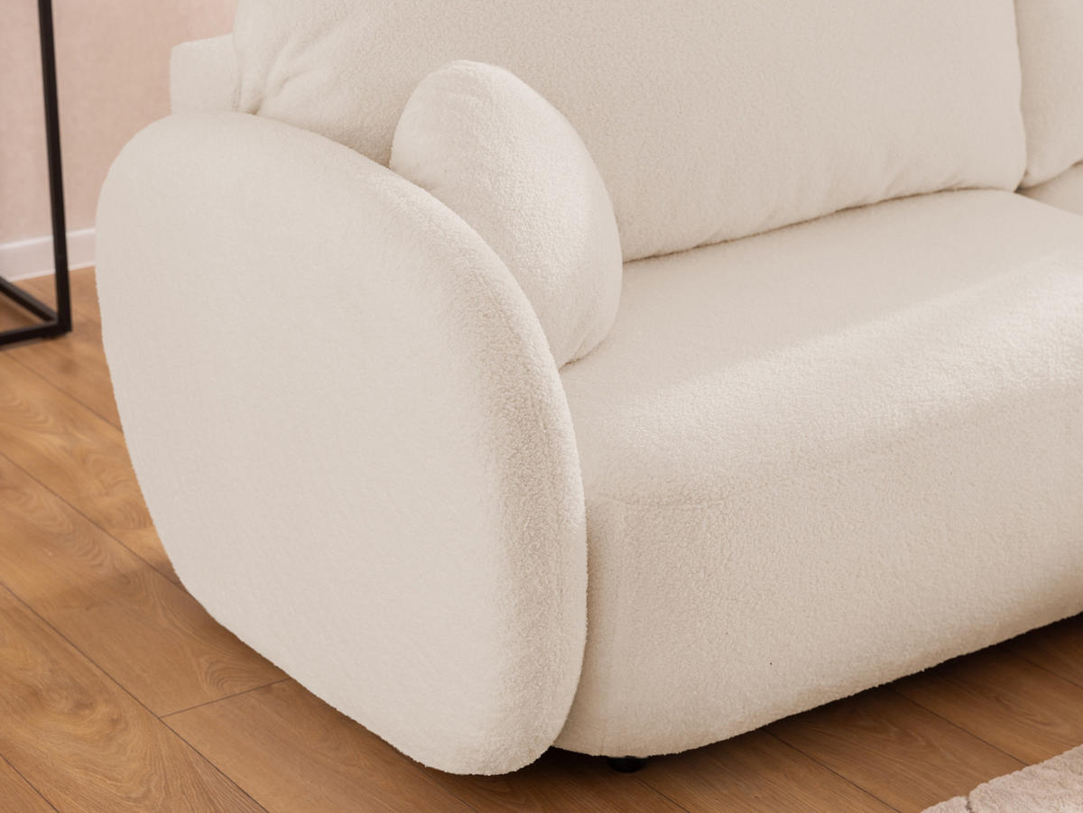 ECKSOFA Candy mit Schlaffunktion Hellbeige Bouclé-Stoff - Ottomane rechts - Beige/Schwarz, Holz/Kunststoff (146/230cm) - S-Style Möbel