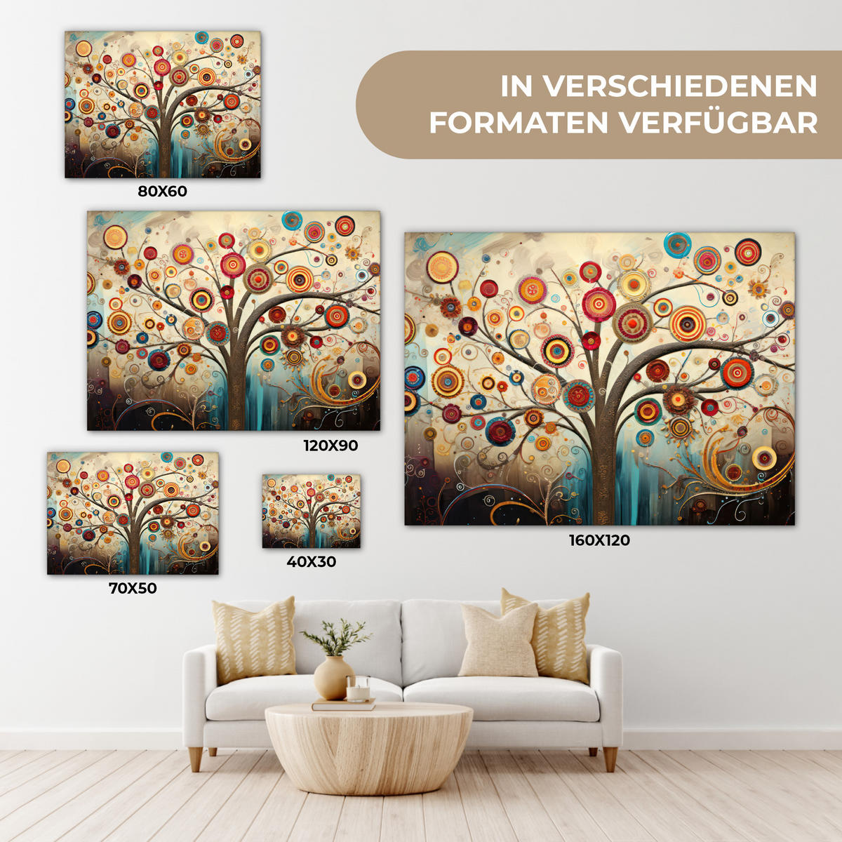 LEINWANDBILD Baum - Baum des Lebens - Farbe Wandbilder 80x60 cm - Braun, Textil (80/60cm) - MuchoWow