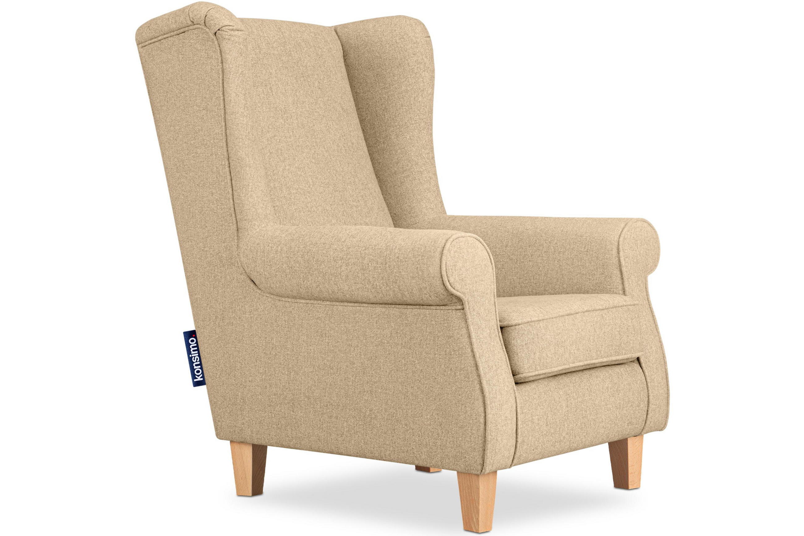 OHRENSESSEL MILES Massivholzbeine buche, creme - Creme, Holzwerkstoff/Buchenholz (82/105/97cm) - KONSIMO®
