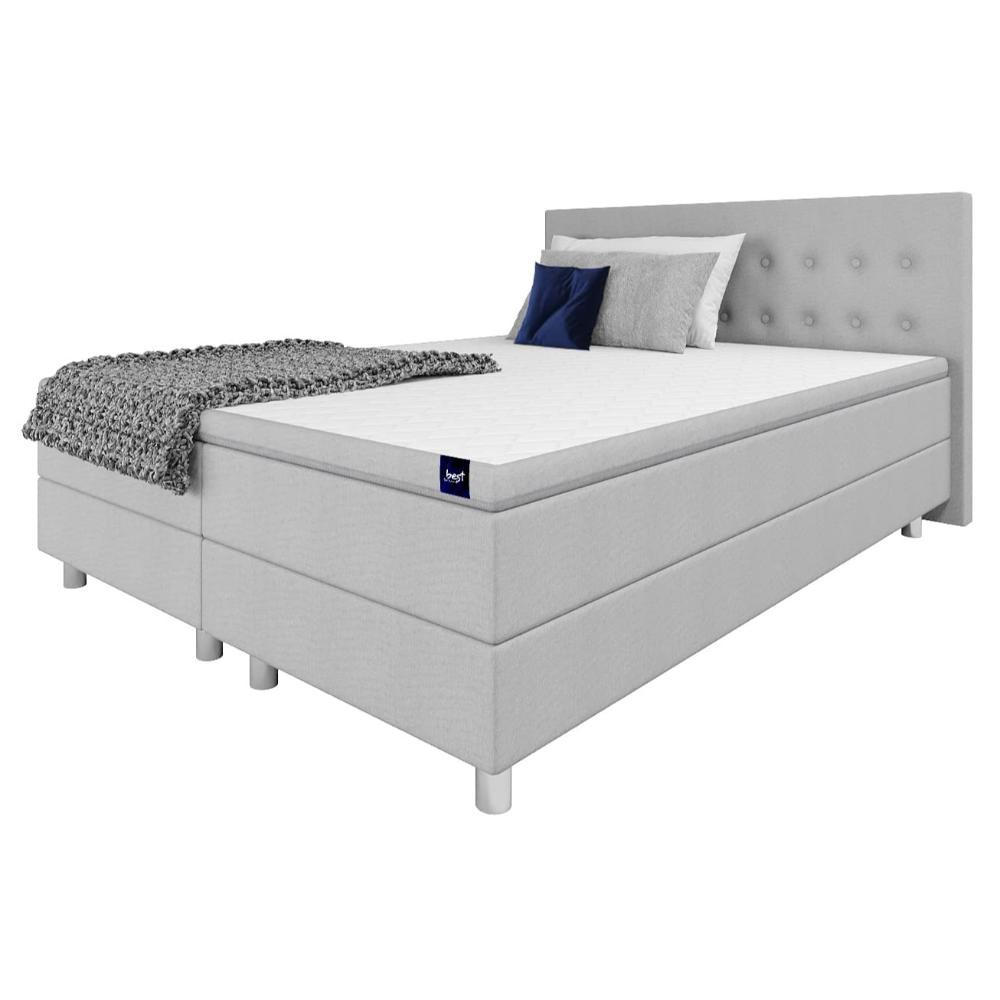 BOXBETT, Polsterbett Sawana mit Bonellfederkern-Matratze und Topper Schlafzimmer - Silberfarben, Holz/Holzwerkstoff (160/200cm) - Best For Home