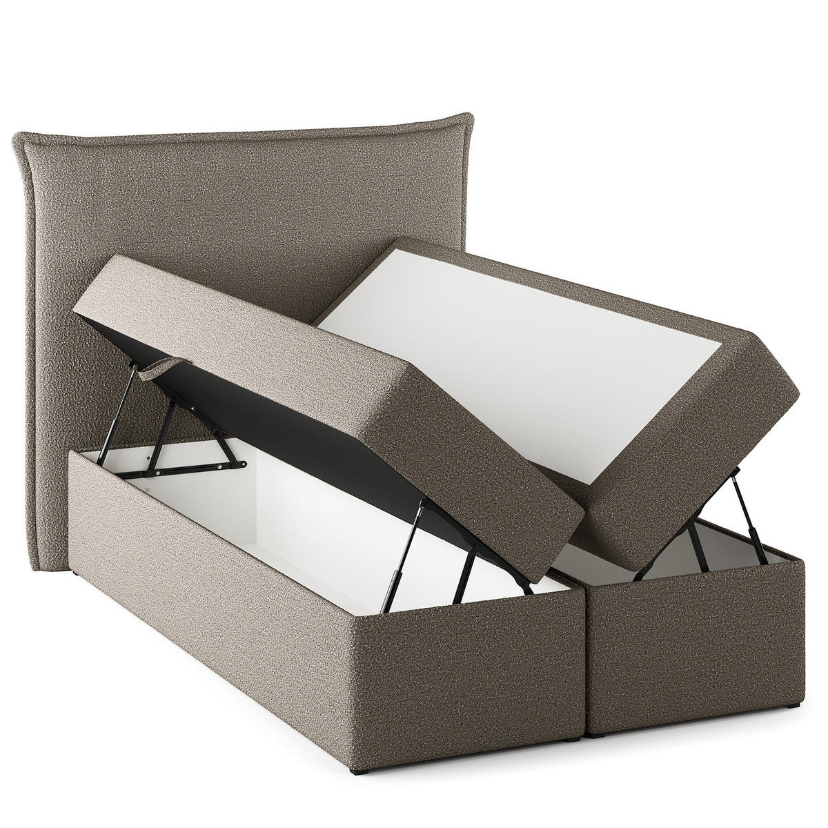 BOXBETT mit Stauraum - Bouclé - Grau, Holzwerkstoff/Textil (120/200cm) - home24