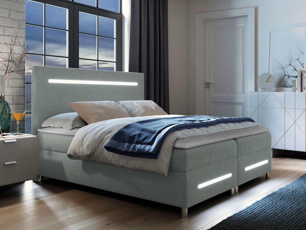 BOXBETT Enter LED - Hellgrau, Holz (180/200cm) - MIRJAN24