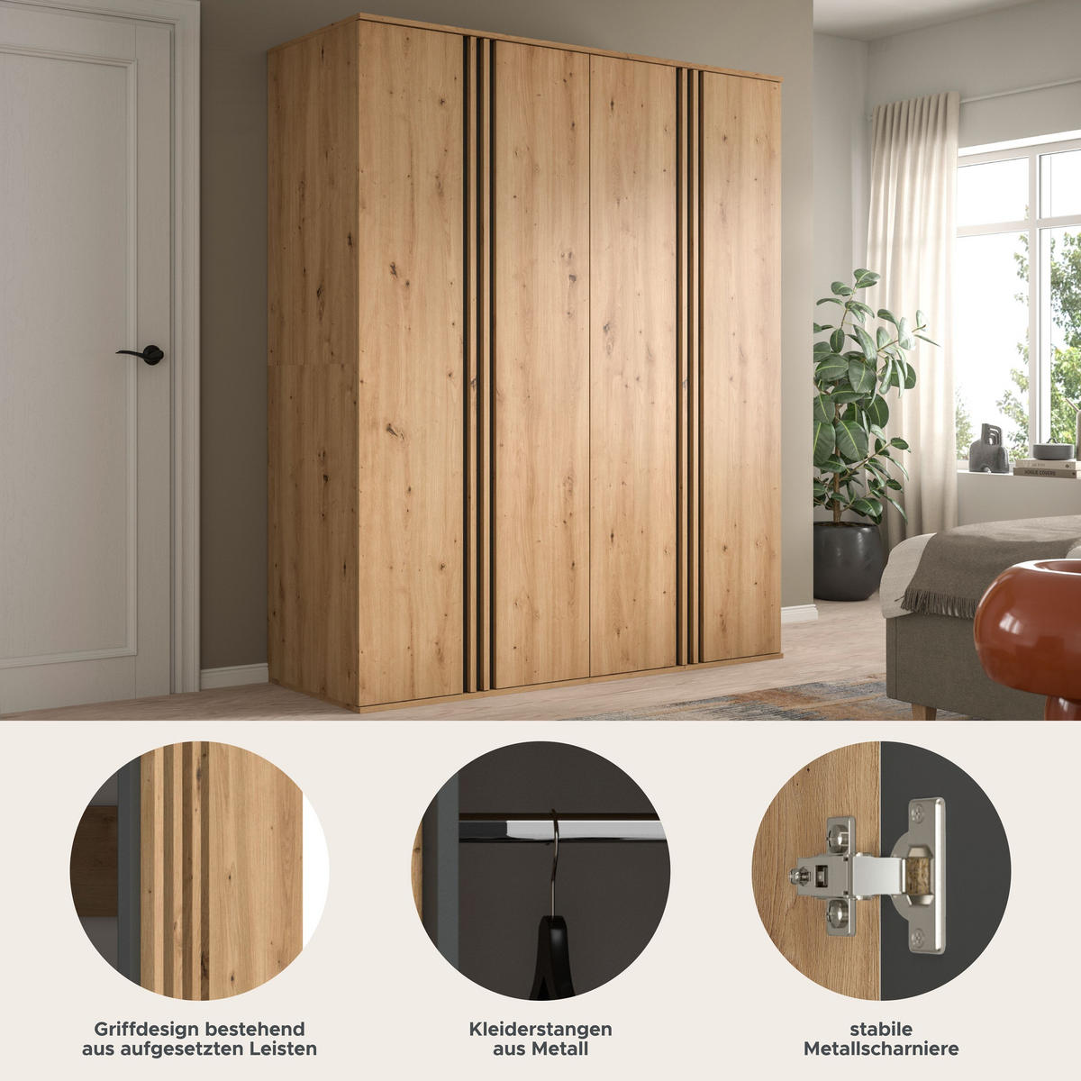 KLEIDERSCHRANKKOMBINATION TOFTA (B/H/T: ca. 160/190/56 cm) in Artisan Eiche Nachbildung/Artisan Eiche Nachbildung - Eiche Artisan, Holzwerkstoff (160/190/56cm)