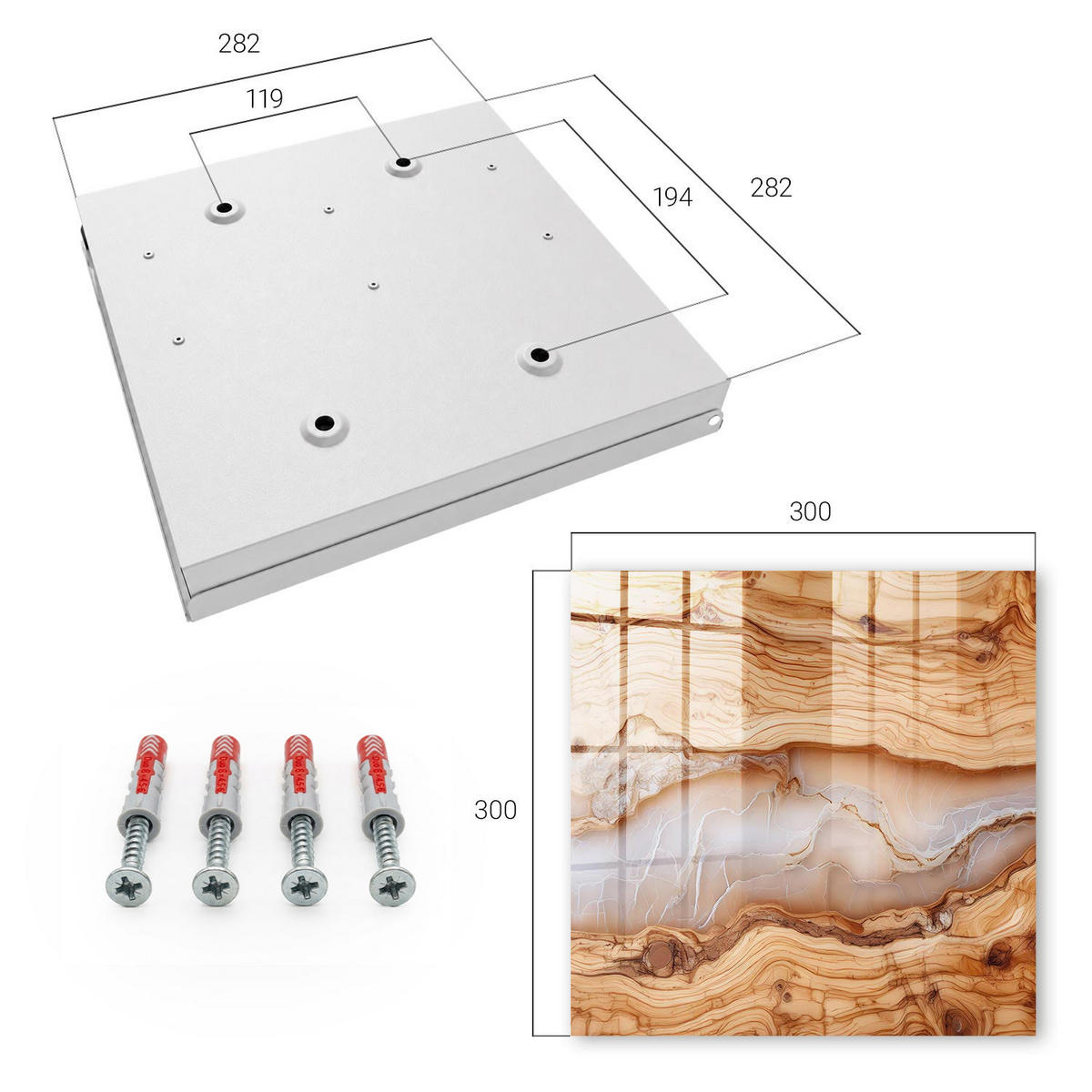 SCHLÜSSELBOX Weiß 30x30 cm – Türöffnung nach rechts - Holzmuster - Braun, Metall (30/30/5cm) - TULUP