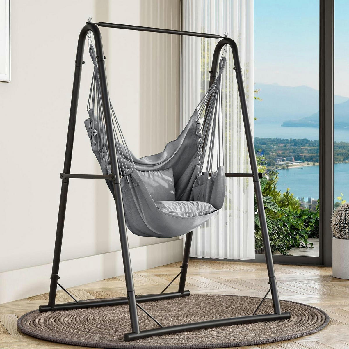 HÄNGESESSEL mit Gestell Grau - Grau, Metall (96/160/106cm)