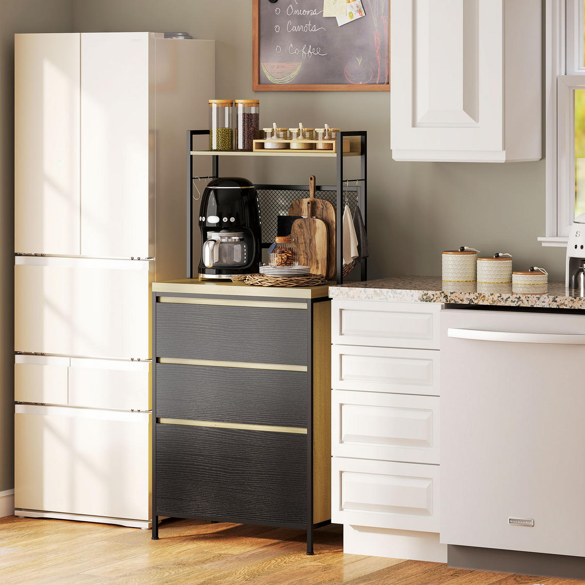 HIGHBOARD DE-11156 Industrie-Design, 3 Schubladen Naturholz/Schwarz - Naturfarben, Holzwerkstoff (40/132/60cm) - ComfortXL