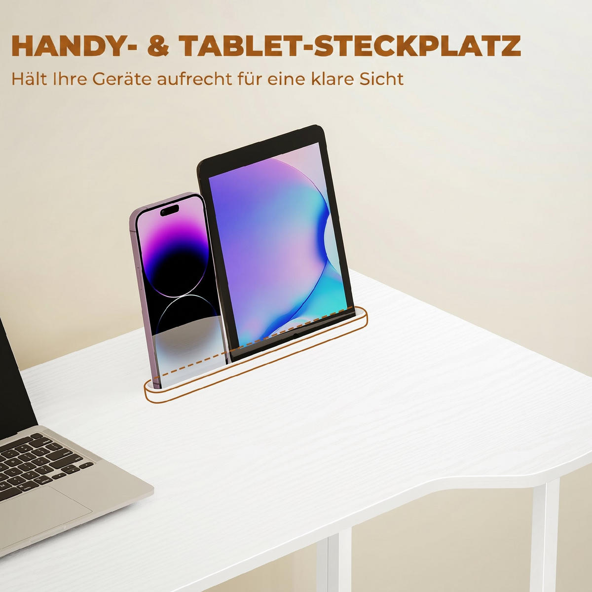 SCHREIBTISCH MDF Stahl Weiß - Weiß, Holzwerkstoff/Kunststoff (80/52/75cm) - HOMCOM