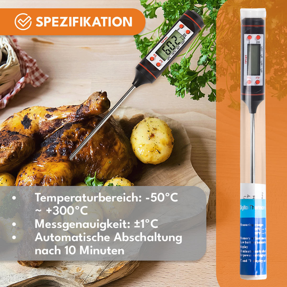 KÜCHENTHERMOMETER Digitales Thermometer - Schwarz, Metall - KRUMAD