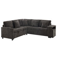 5-SITZER ECKSOFA Chenille Grau mit Schlaffunktion, Stauraum, USB und USB-C, mit Hocker - Grau, Holzwerkstoff/Kunststoff (213/184cm) - WISHDOR
