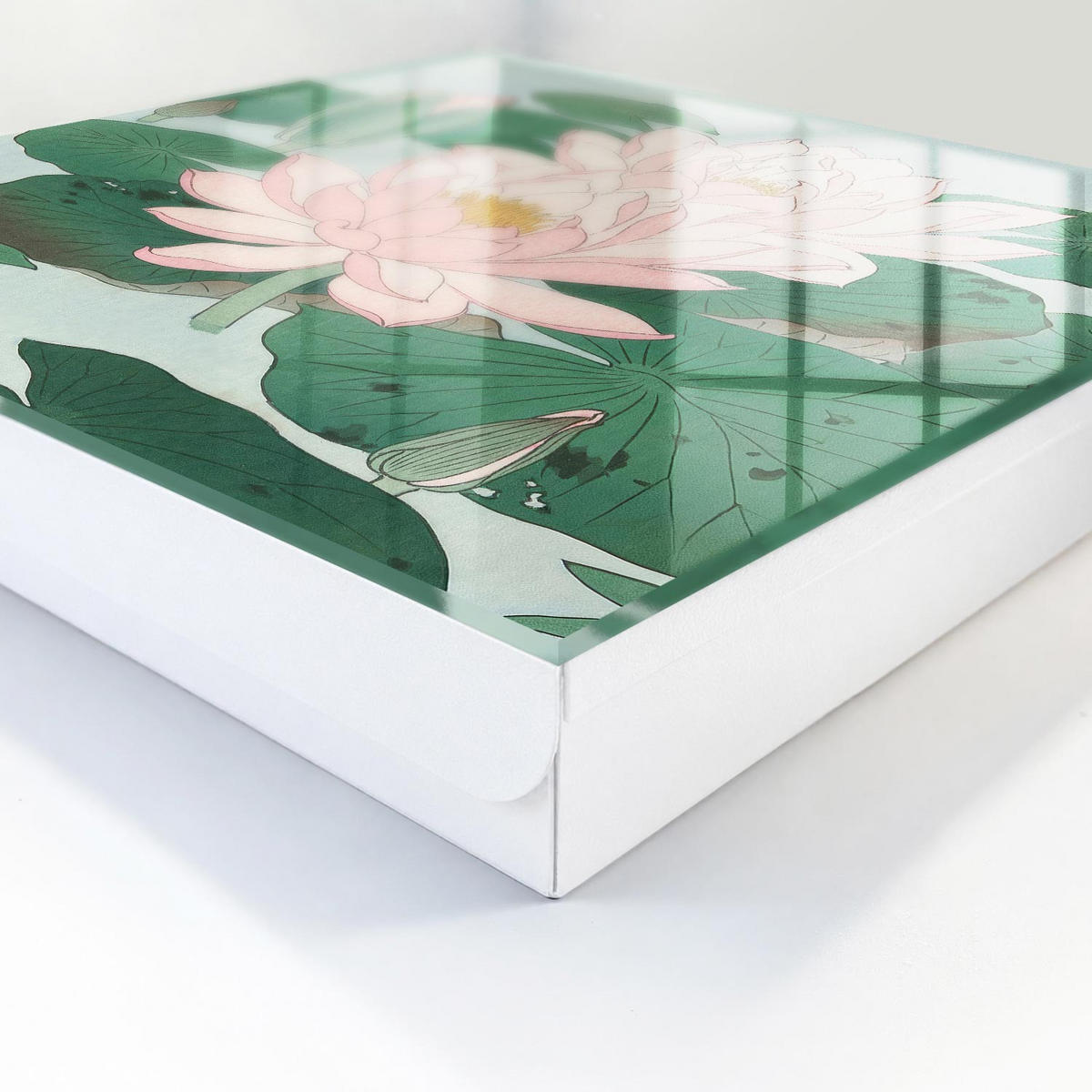 SCHLÜSSELBOX Weiß 30x30 cm – Türöffnung nach rechts - Seerosen - Grün, Metall (30/30/5cm) - TULUP