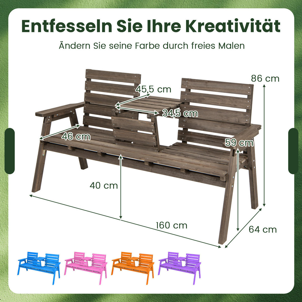 GARTENBANK Kaffee - Braun, Holz (64/86/160cm) - COSTWAY