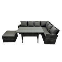 LOUNGEGARNITUR mit Esstisch Sofa Polyrattan Dunkelgrau 7-Sitzer - Dunkelgrau/Grau, Glas/Kunststoff - Fimous