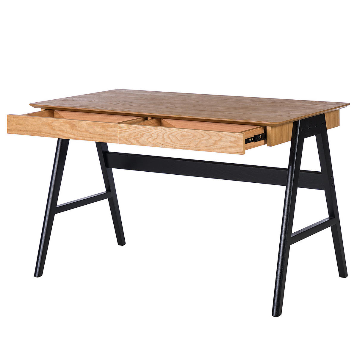 SCHREIBTISCH - Eiche teilmassiv - Eichefarben/Schwarz, Holz/Holzwerkstoff (70/120/75cm) - home24