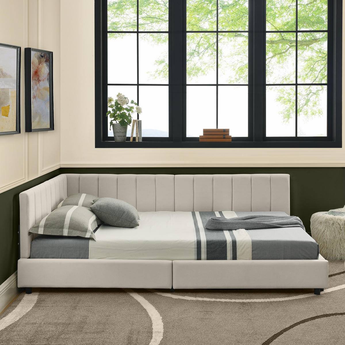 POLSTERBETT 160x200 cm Samt Rückenlehne beige - Beige, Kunststoff (160/200cm) - LEBENLANG