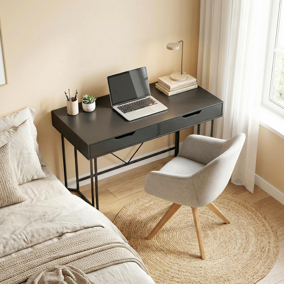 SCHREIBTISCH Spanplatte-Metall Schwarz - Schwarz, Holzwerkstoff/Metall (120/60/77cm) - HOMCOM