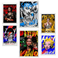 POSTER Set Mit 6 Iconico Graffiti Pop Frida Dali Mercury Bowie Marilyn A3 & A4 Weißer Rahmen - Weiß, Papier (29/3cm) - Nacnic