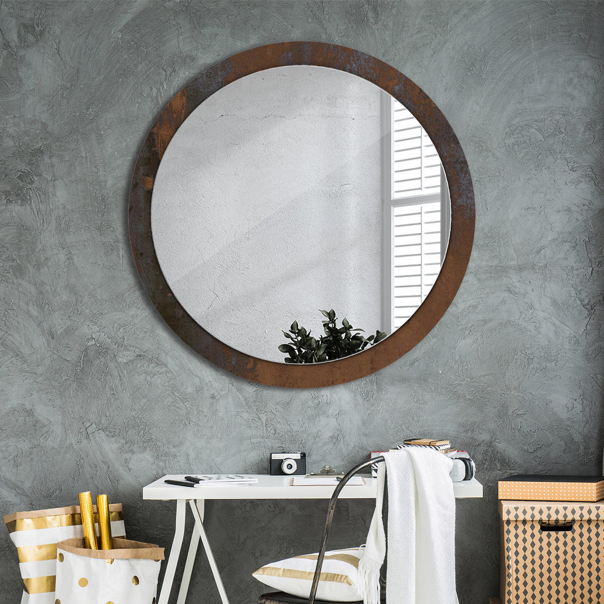 SPIEGEL Ø100 cm Rund mit Aufdruck - Dunkelbraun, Glas (100/100/0.4cm) - TULUP