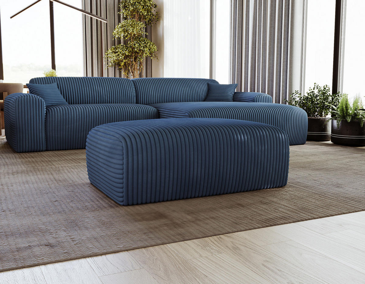 POLSTERHOCKER - Cord - Blau/Schwarz, Kunststoff/Textil (110/40/72cm) - home24