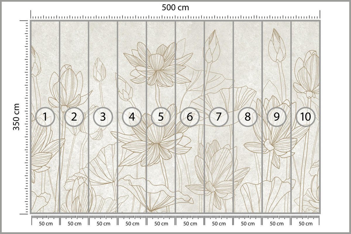 FOTOTAPETE für Wohnzimmer Linienzeichnung Blumen Pflanzen Natur 500x350 - Beige, Papier (500/350cm) - Muralo